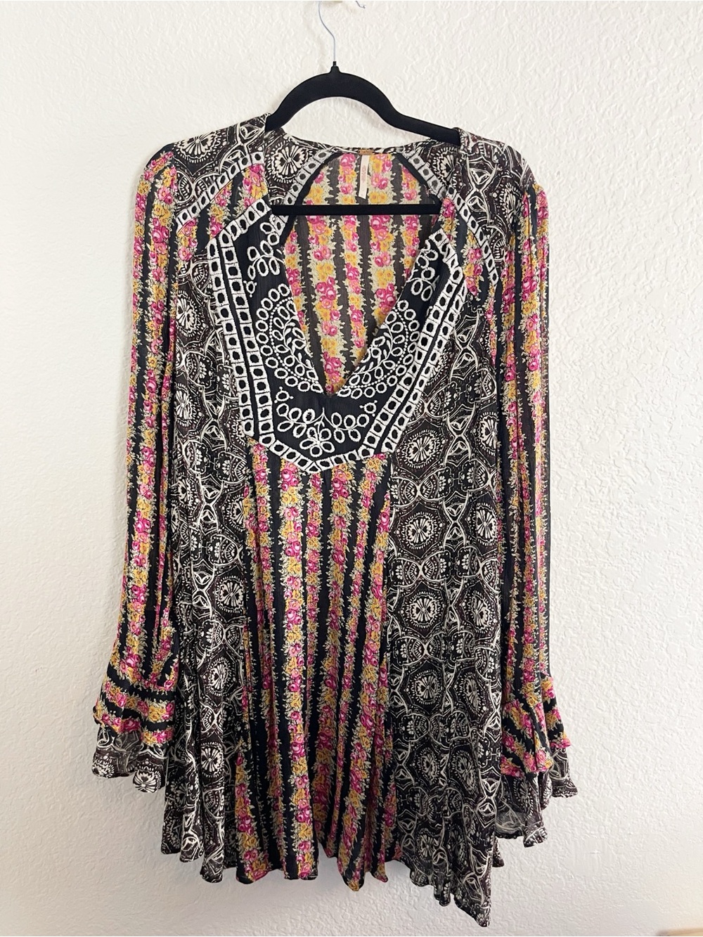 Free People Falling into you Boho Floral V-Neck Tunic baby doll dress - Picture 4 of 9